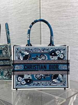 Dior M1296 Book Tote Medium Blue and White Butterfly Bandana Embroidery M099 - Default Title - View 1