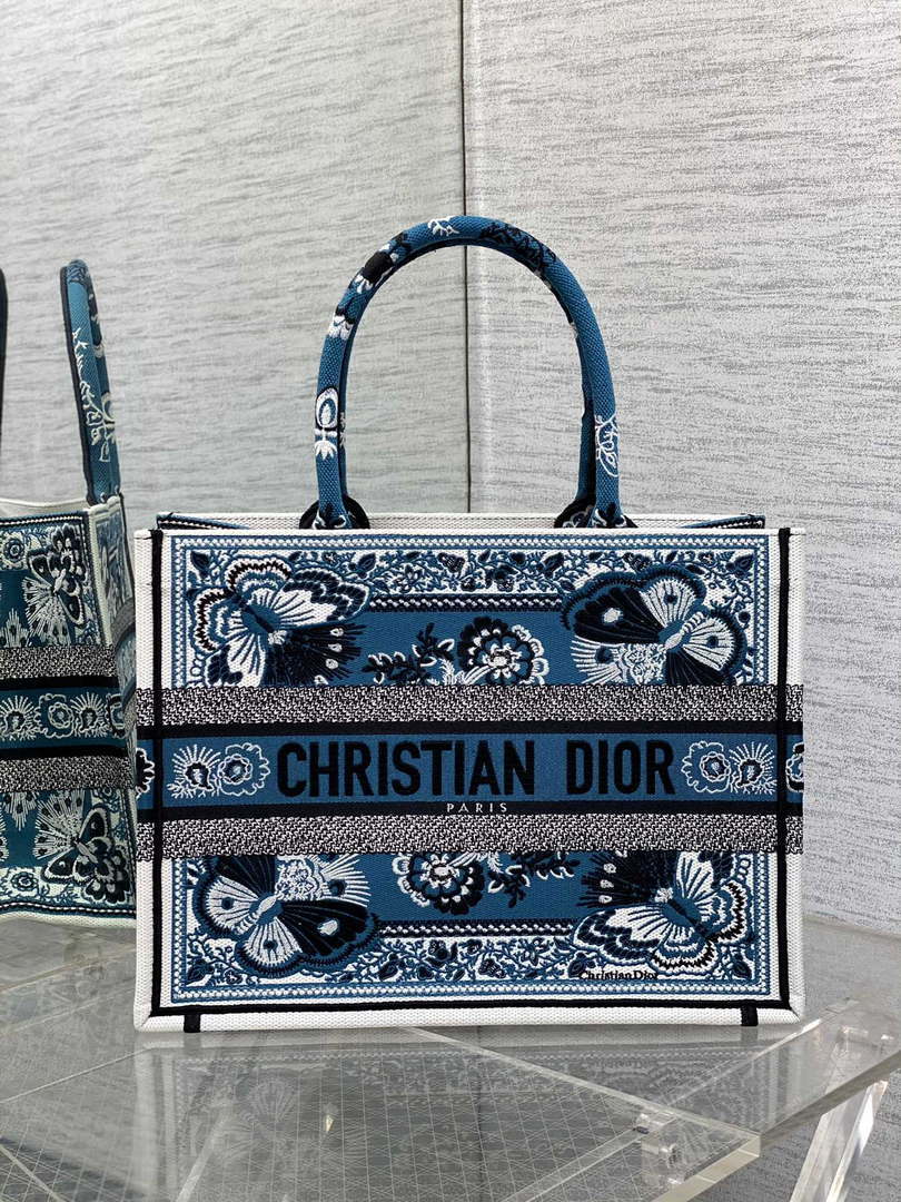 Dior M1296 Book Tote Medium Blue and White Butterfly Bandana Embroidery M099 - Default Title - View 1