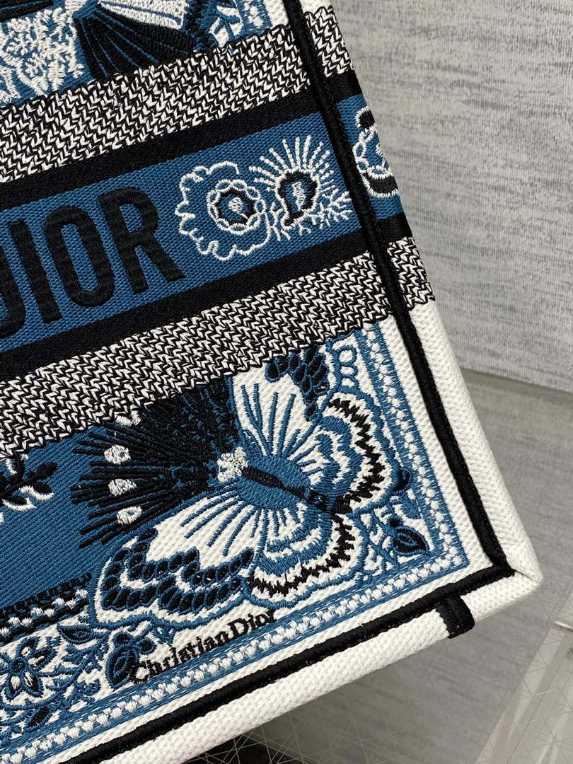 Dior M1296 Book Tote Medium Blue and White Butterfly Bandana Embroidery M099