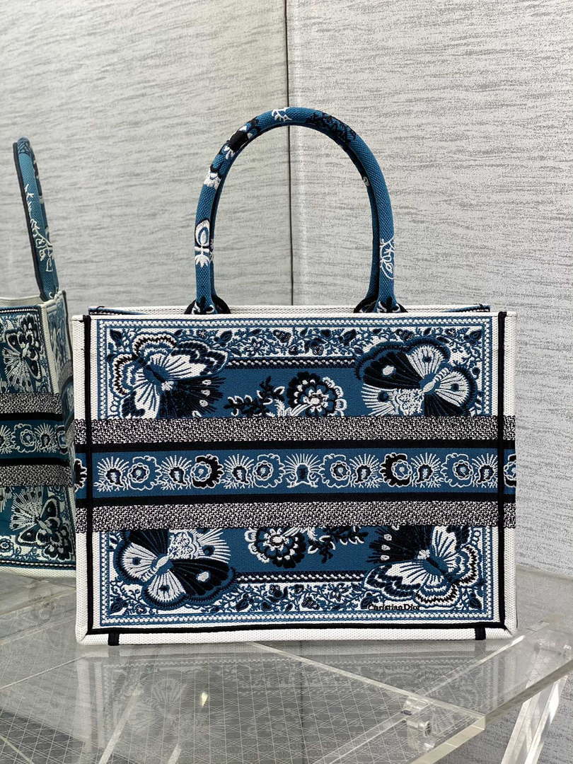 Dior M1296 Book Tote Medium Blue and White Butterfly Bandana Embroidery M099