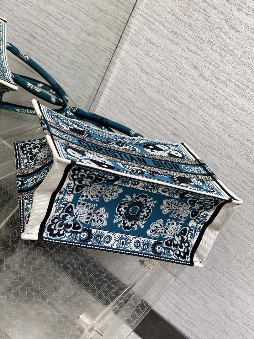 Dior M1296 Book Tote Medium Blue and White Butterfly Bandana Embroidery M099
