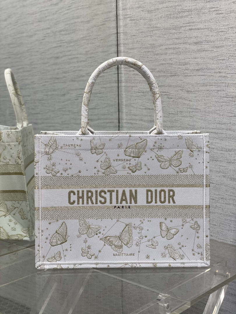 Dior M1296 Book Tote Medium Blue and White Butterfly Bandana Embroidery M103 - Default Title - View 1
