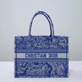 Dior M1296 Book Tote Medium Neon Blue Toile de Jouy Reverse Embroidery