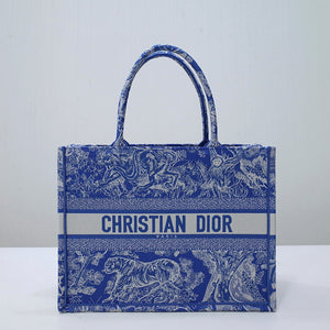 Dior M1296 Book Tote Medium Neon Blue Toile de Jouy Reverse Embroidery - Default Title - View 1