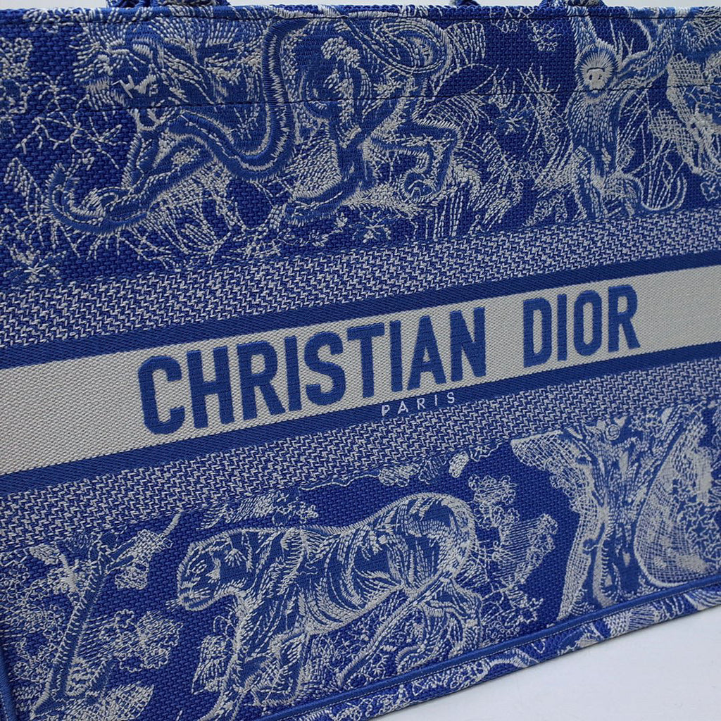 Dior M1296 Book Tote Medium Neon Blue Toile de Jouy Reverse Embroidery