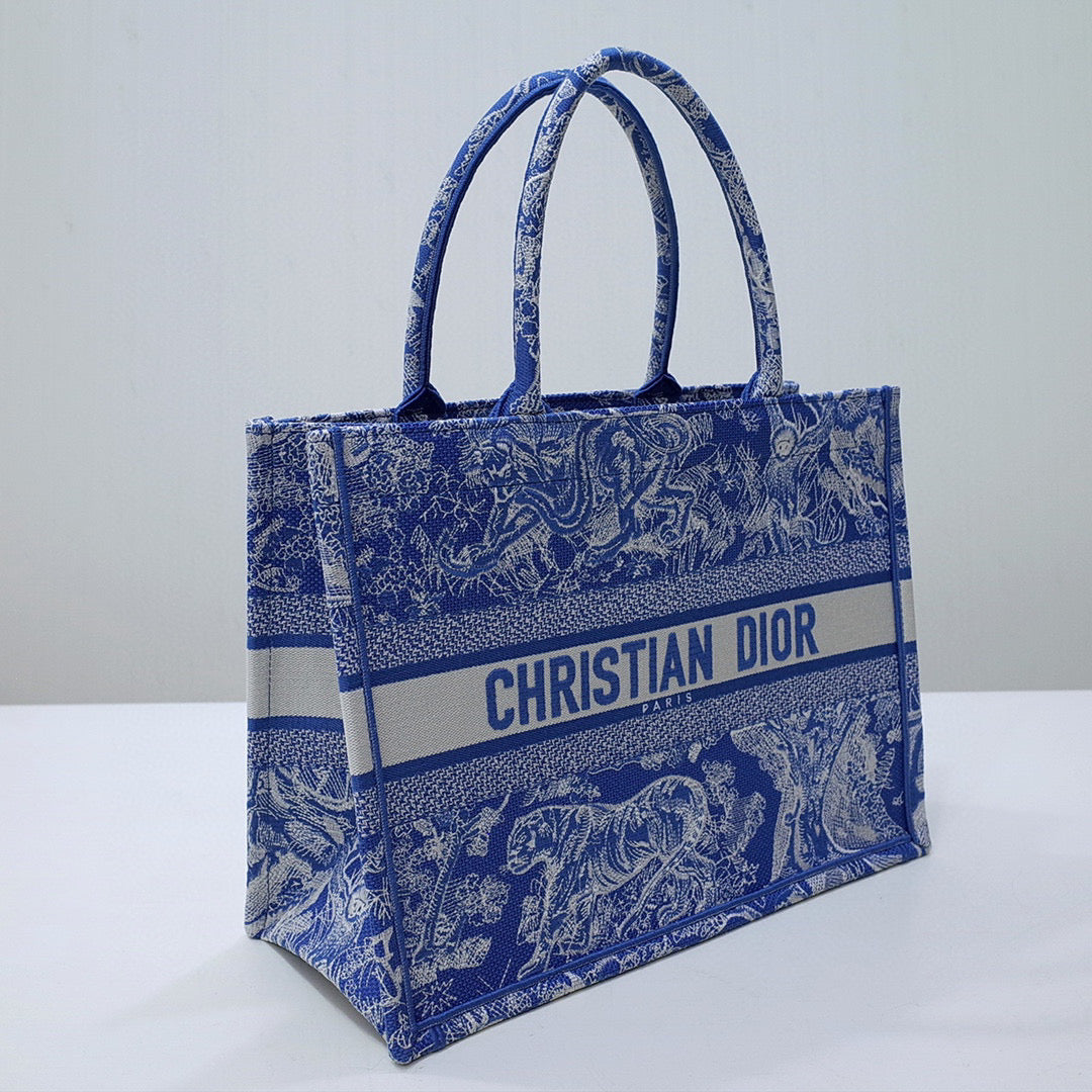 Dior M1296 Book Tote Medium Neon Blue Toile de Jouy Reverse Embroidery - Default Title - View 4