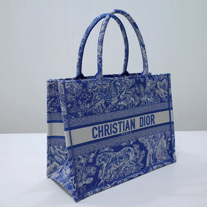 Dior M1296 Book Tote Medium Neon Blue Toile de Jouy Reverse Embroidery - Default Title - View 4