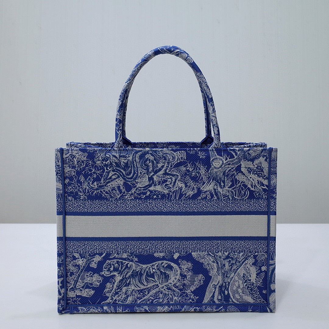 Dior M1296 Book Tote Medium Neon Blue Toile de Jouy Reverse Embroidery - Default Title - View 5