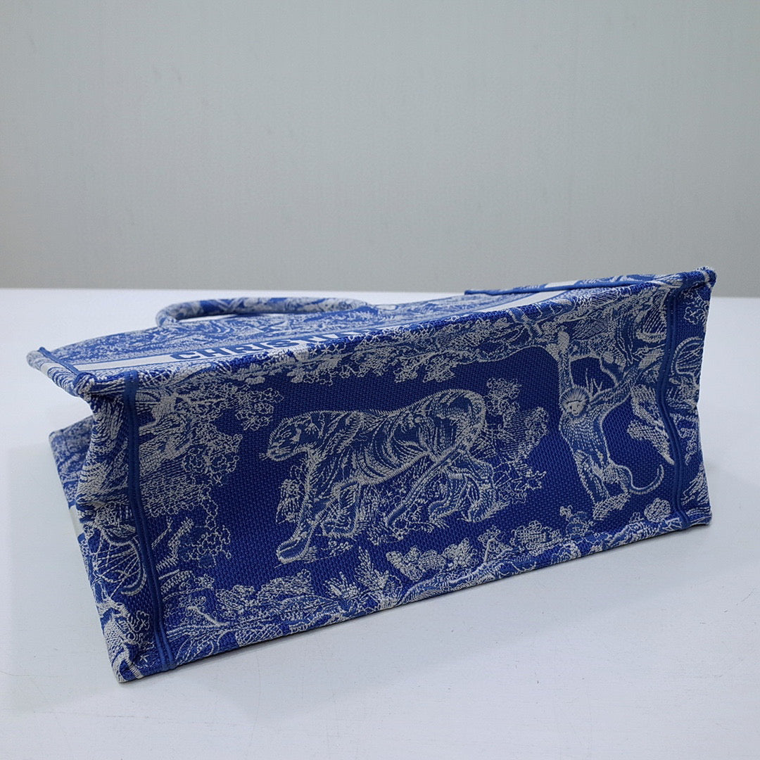 Dior M1296 Book Tote Medium Neon Blue Toile de Jouy Reverse Embroidery - Default Title - View 9