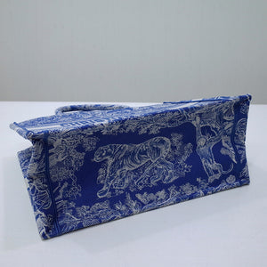 Dior M1296 Book Tote Medium Neon Blue Toile de Jouy Reverse Embroidery - Default Title - View 9