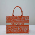 Dior M1296 Book Tote Medium Neon Orange Toile de Jouy Reverse Embroidery - Default Title - View 1