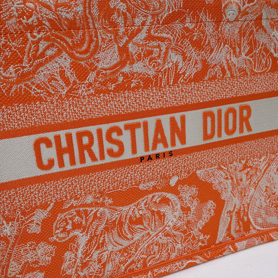 Dior M1296 Book Tote Medium Neon Orange Toile de Jouy Reverse Embroidery - Default Title - View 3