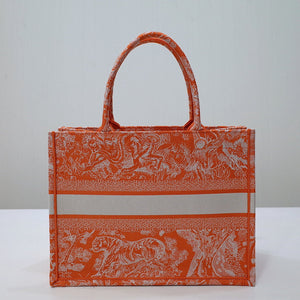 Dior M1296 Book Tote Medium Neon Orange Toile de Jouy Reverse Embroidery - Default Title - View 5
