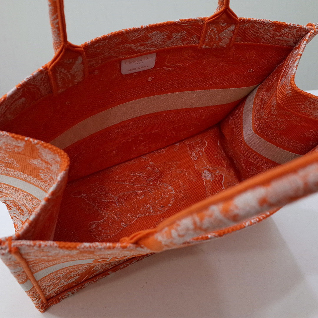 Dior M1296 Book Tote Medium Neon Orange Toile de Jouy Reverse Embroidery - Default Title - View 6