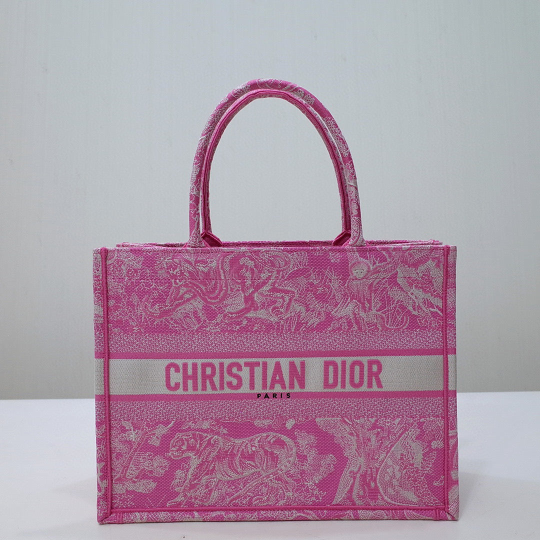 Dior M1296 Book Tote Medium Neon pink Toile de Jouy Reverse Embroidery - Default Title - View 1