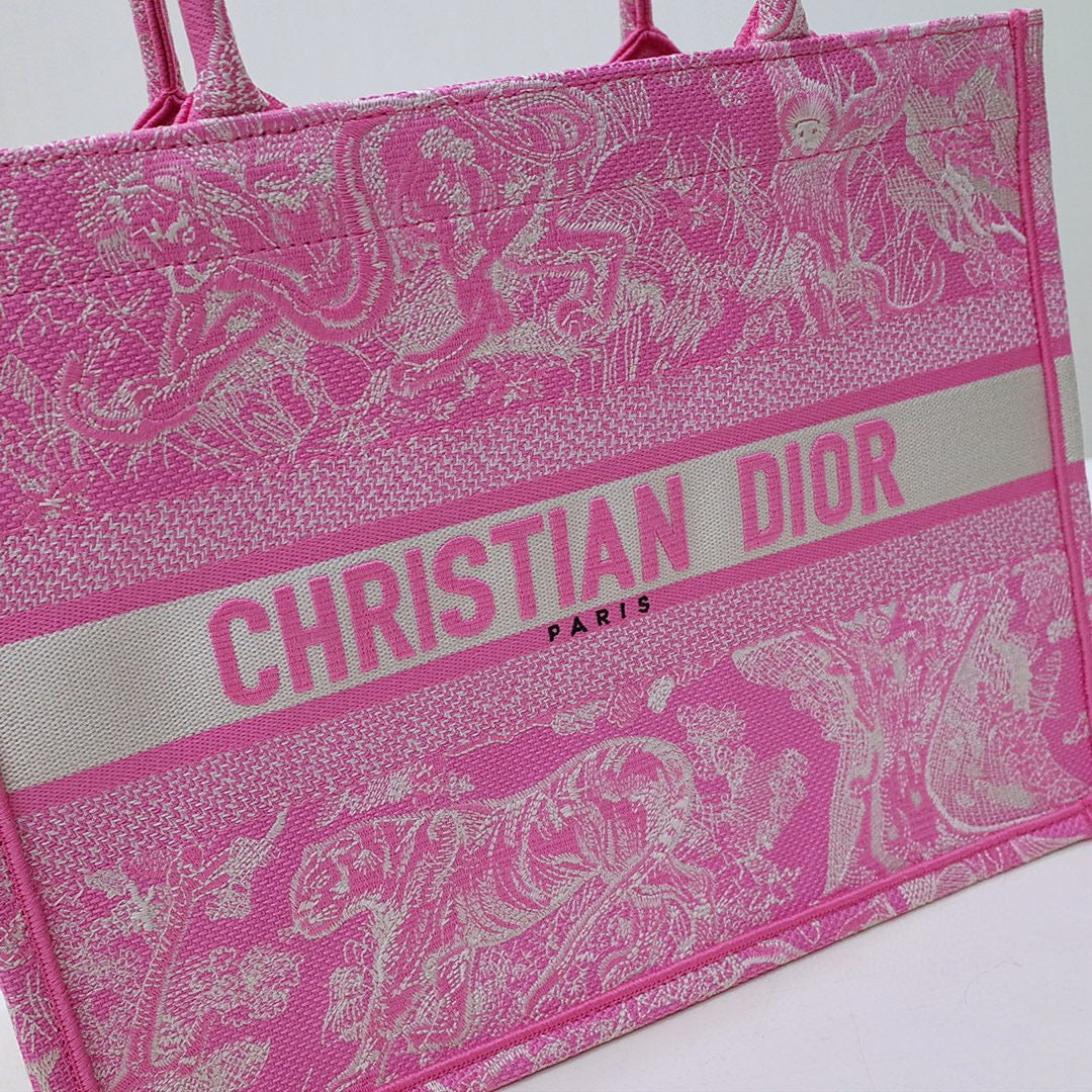 Dior M1296 Book Tote Medium Neon pink Toile de Jouy Reverse Embroidery - Default Title - View 2
