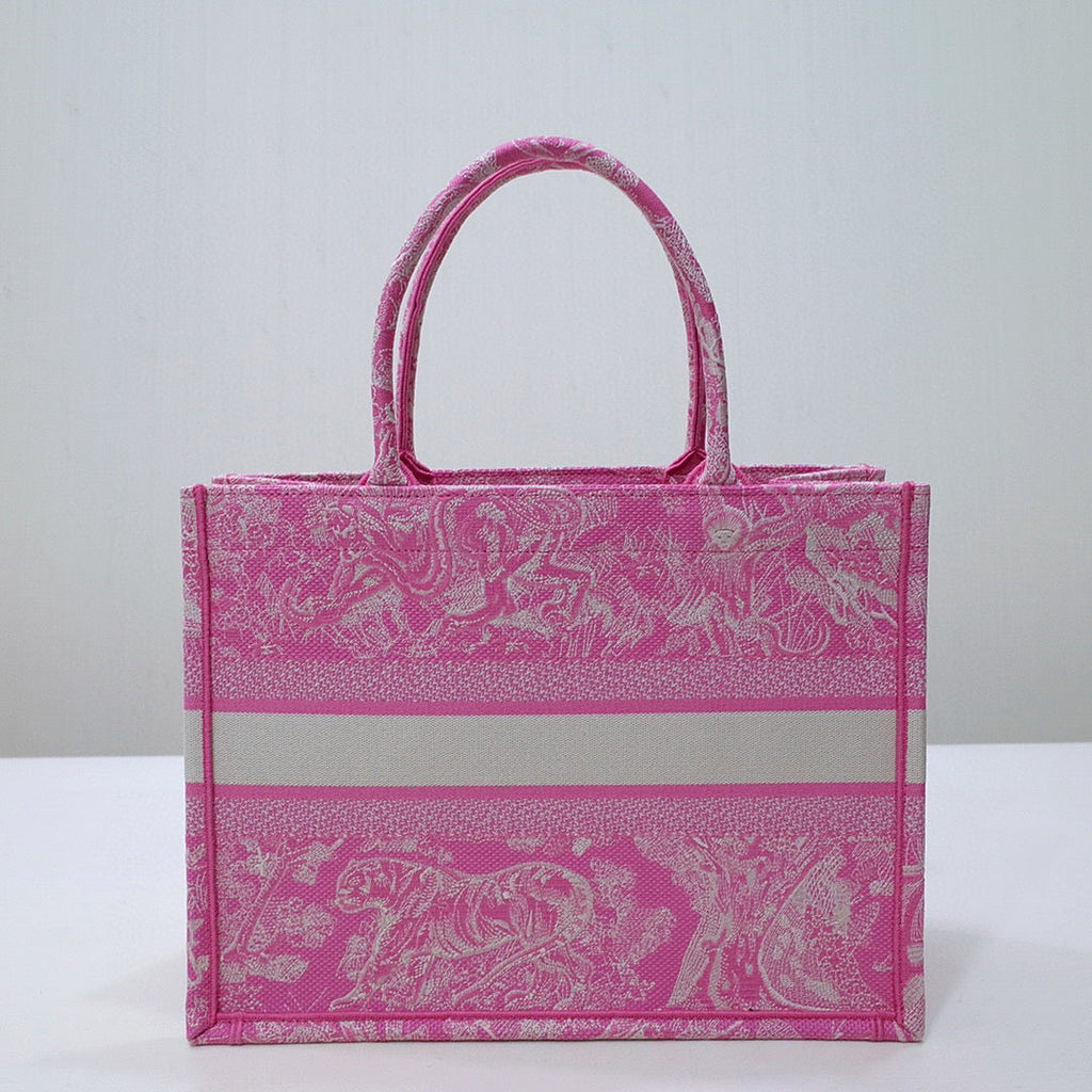 Dior M1296 Book Tote Medium Neon pink Toile de Jouy Reverse Embroidery