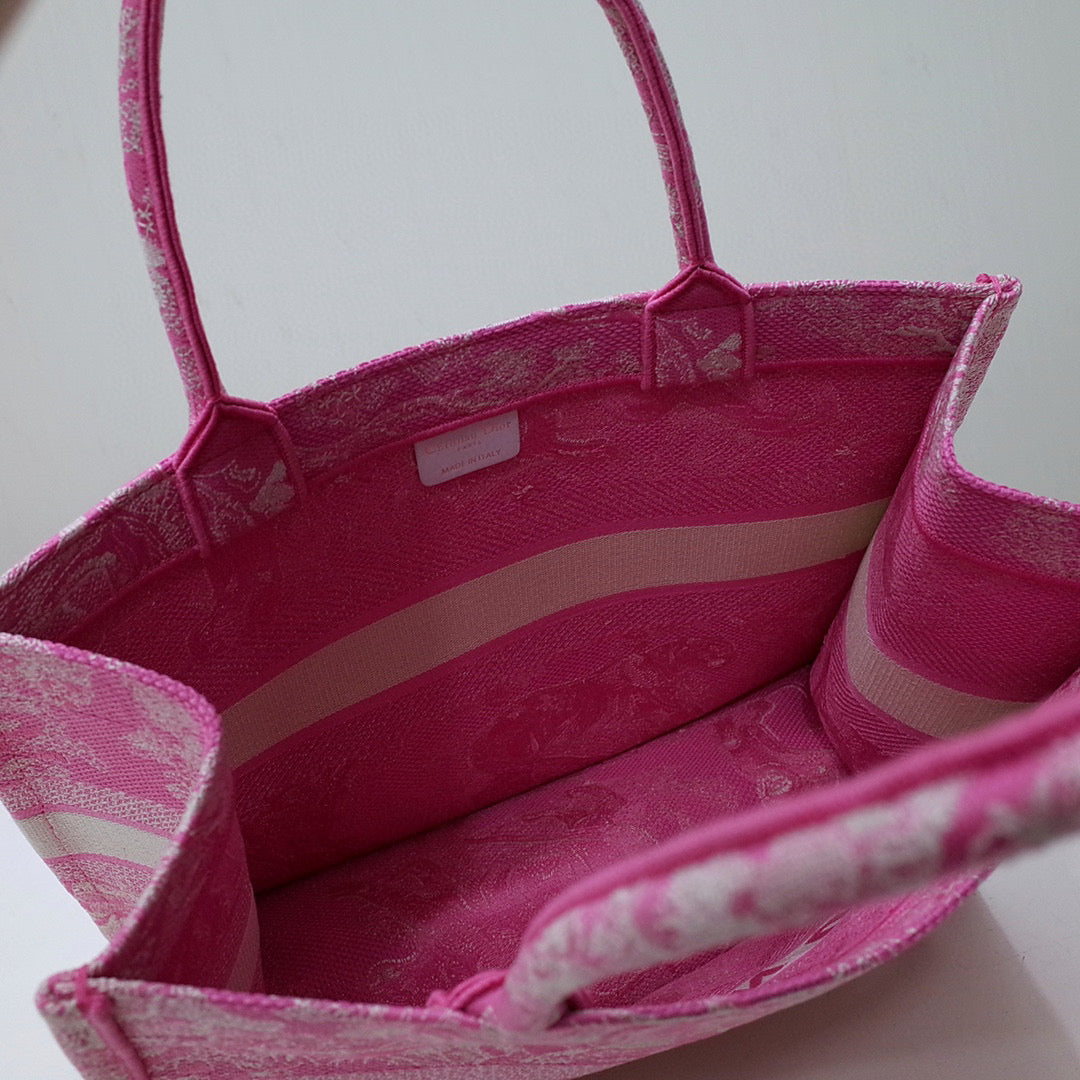 Dior M1296 Book Tote Medium Neon pink Toile de Jouy Reverse Embroidery - Default Title - View 6