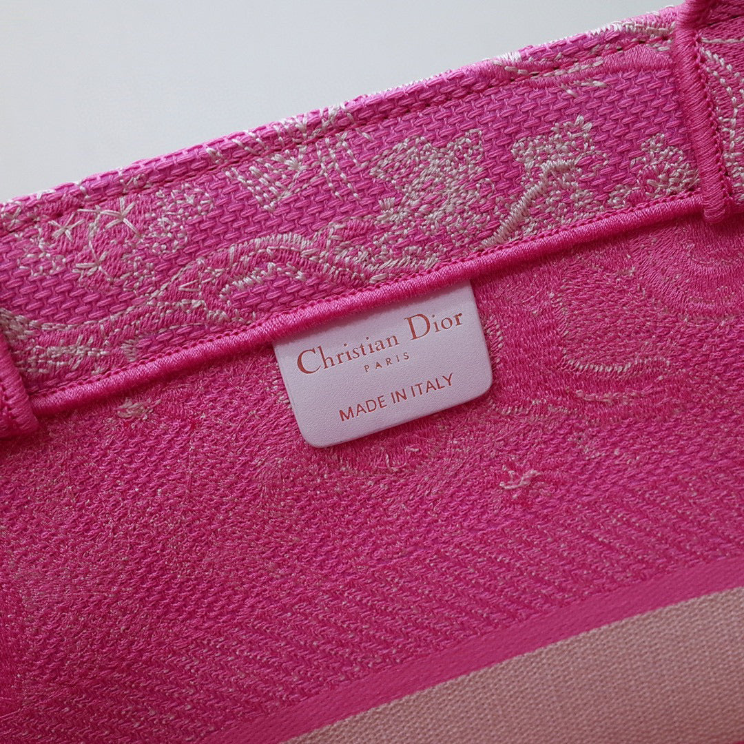 Dior M1296 Book Tote Medium Neon pink Toile de Jouy Reverse Embroidery - Default Title - View 7