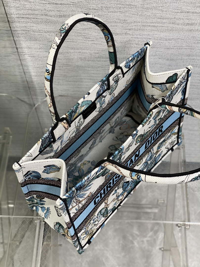 Dior M1296 Book Tote Medium White with Blue  Butterfly Bandana Embroidery M104