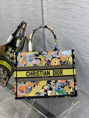 Dior M1296 Medium Book Tote Black Multicolor Zodiac Fantastico Embroidery - Default Title - View 1