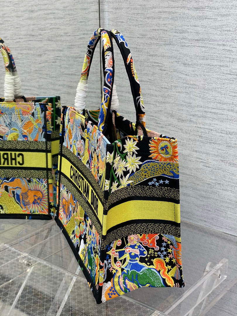 Dior M1296 Medium Book Tote Black Multicolor Zodiac Fantastico Embroidery - Default Title - View 6