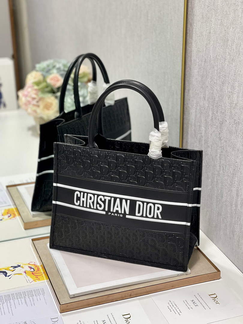 Dior M1296 Medium Book Tote Black Perforated and Embossed Oblique Calfskin