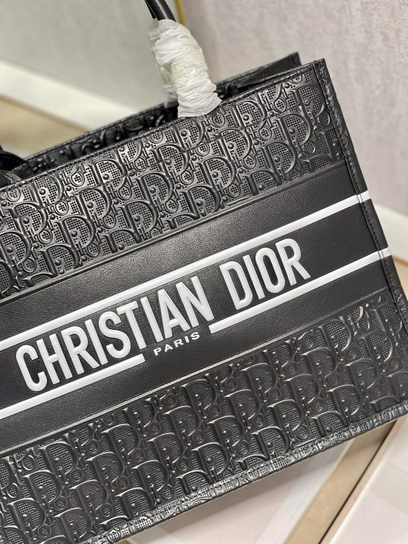 Dior M1296 Medium Book Tote Black Perforated and Embossed Oblique Calfskin - Default Title - View 5