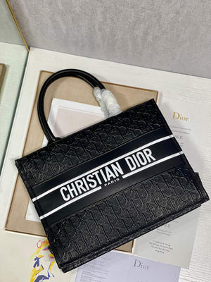 Dior M1296 Medium Book Tote Black Perforated and Embossed Oblique Calfskin - Default Title - View 6