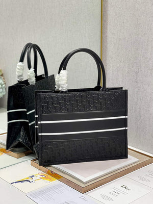 Dior M1296 Medium Book Tote Black Perforated and Embossed Oblique Calfskin - Default Title - View 7