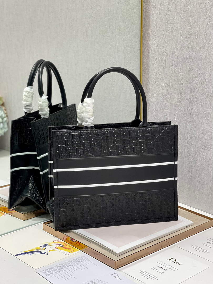 Dior M1296 Medium Book Tote Black Perforated and Embossed Oblique Calfskin - Default Title - View 7