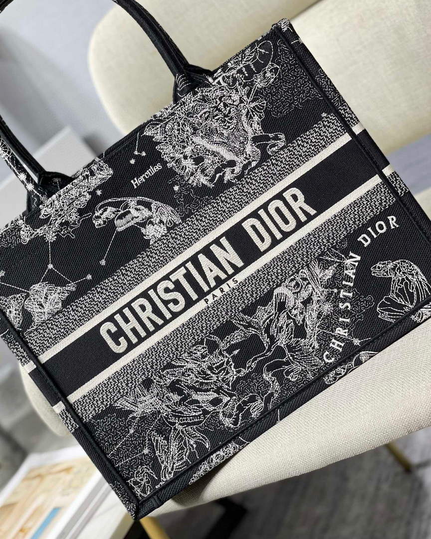 Dior M1296 Medium Book Tote Black Toile de Jouy Zodiac latte embroidery - Default Title - View 2
