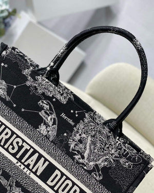Dior M1296 Medium Book Tote Black Toile de Jouy Zodiac latte embroidery - Default Title - View 4
