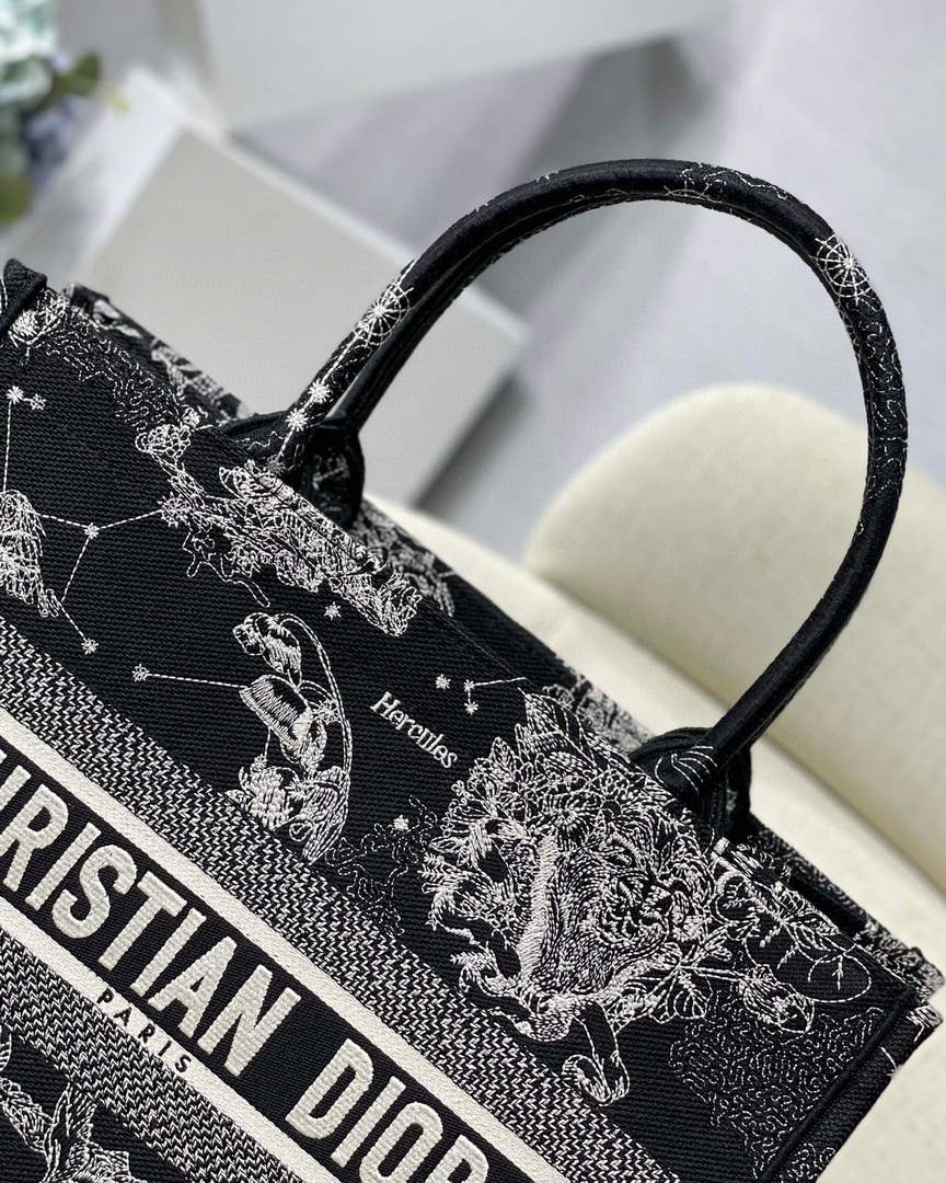 Dior M1296 Medium Book Tote Black Toile de Jouy Zodiac latte embroidery - Default Title - View 4