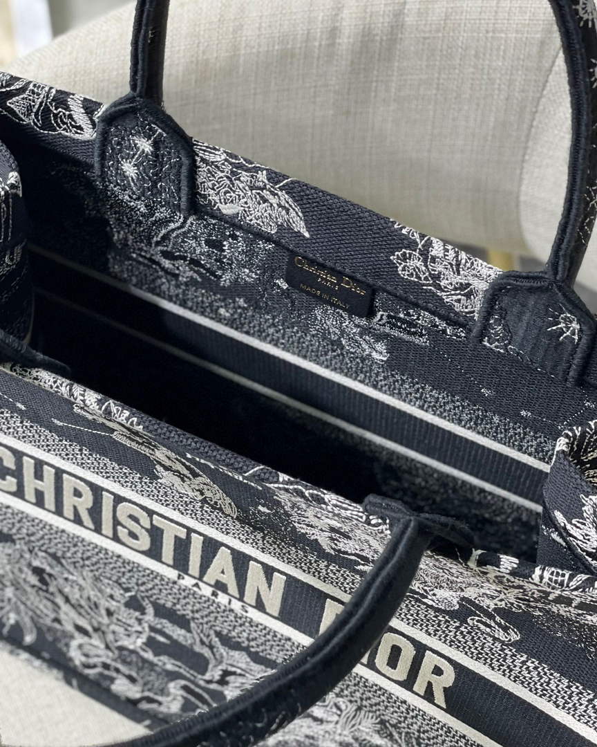 Dior M1296 Medium Book Tote Black Toile de Jouy Zodiac latte embroidery - Default Title - View 9