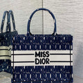 Dior M1296 Medium Book Tote Blue and Black Miss Dior Allover Embroidery M9639 - Default Title - View 1