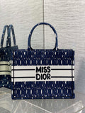 Dior M1296 Medium Book Tote Blue and Black Miss Dior Allover Embroidery M9639