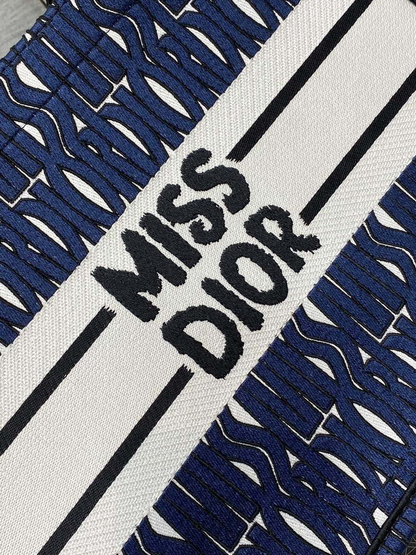 Dior M1296 Medium Book Tote Blue and Black Miss Dior Allover Embroidery M9639