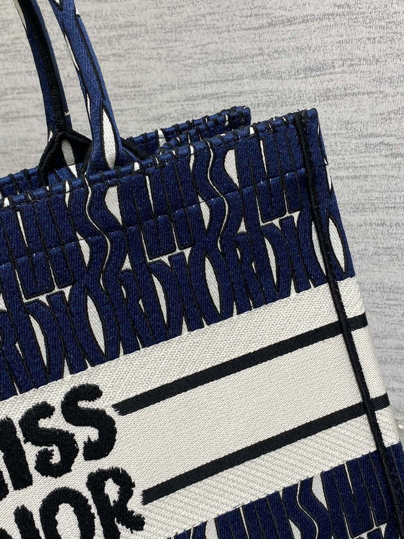 Dior M1296 Medium Book Tote Blue and Black Miss Dior Allover Embroidery M9639
