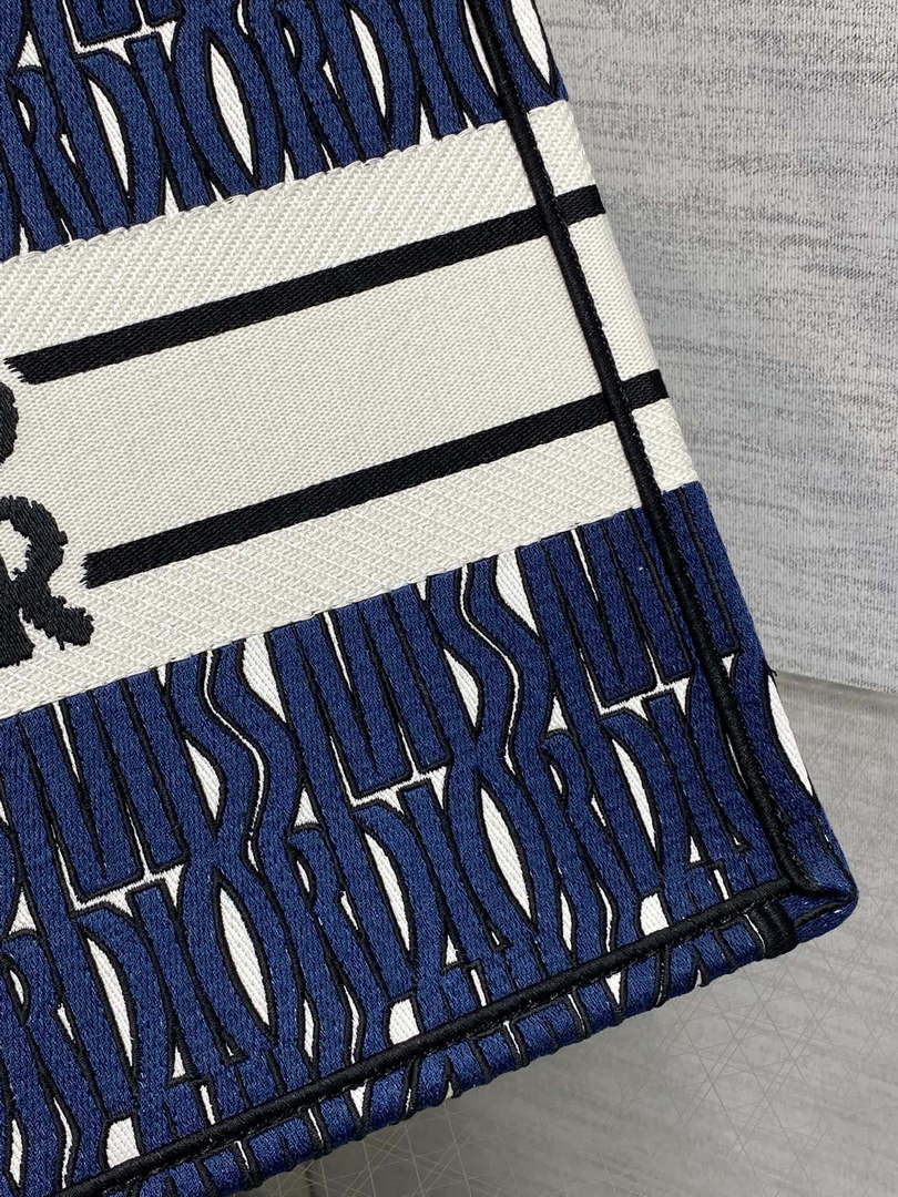 Dior M1296 Medium Book Tote Blue and Black Miss Dior Allover Embroidery M9639