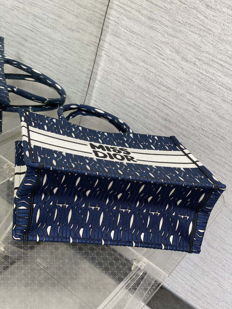 Dior M1296 Medium Book Tote Blue and Black Miss Dior Allover Embroidery M9639