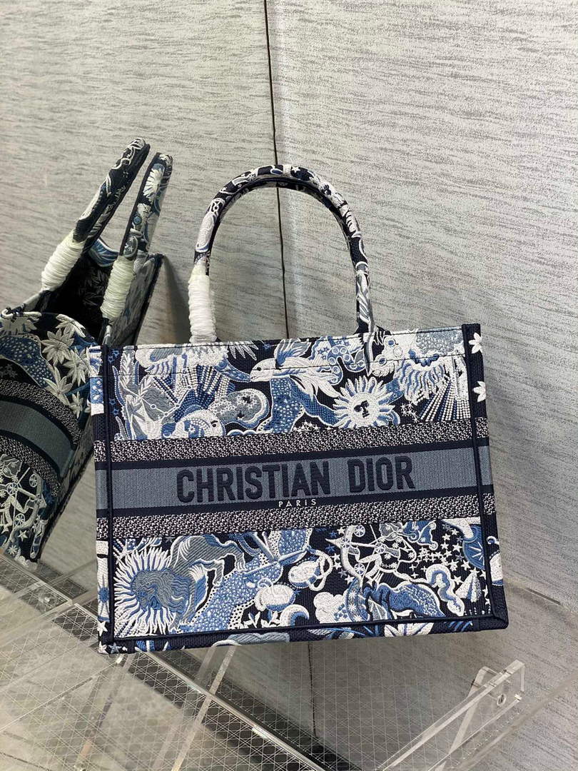 Dior M1296 Medium Book Tote Blue Multicolor Zodiac Fantastico Embroidery