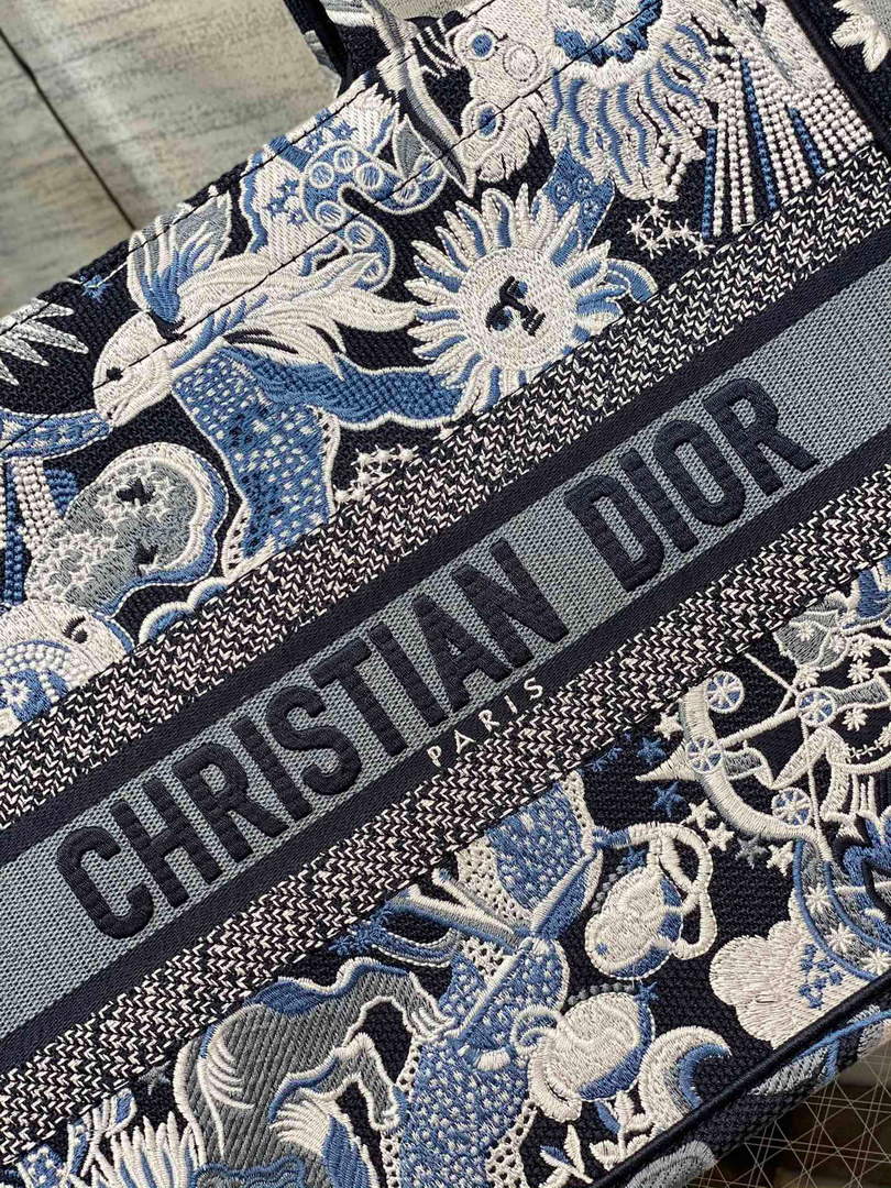 Dior M1296 Medium Book Tote Blue Multicolor Zodiac Fantastico Embroidery