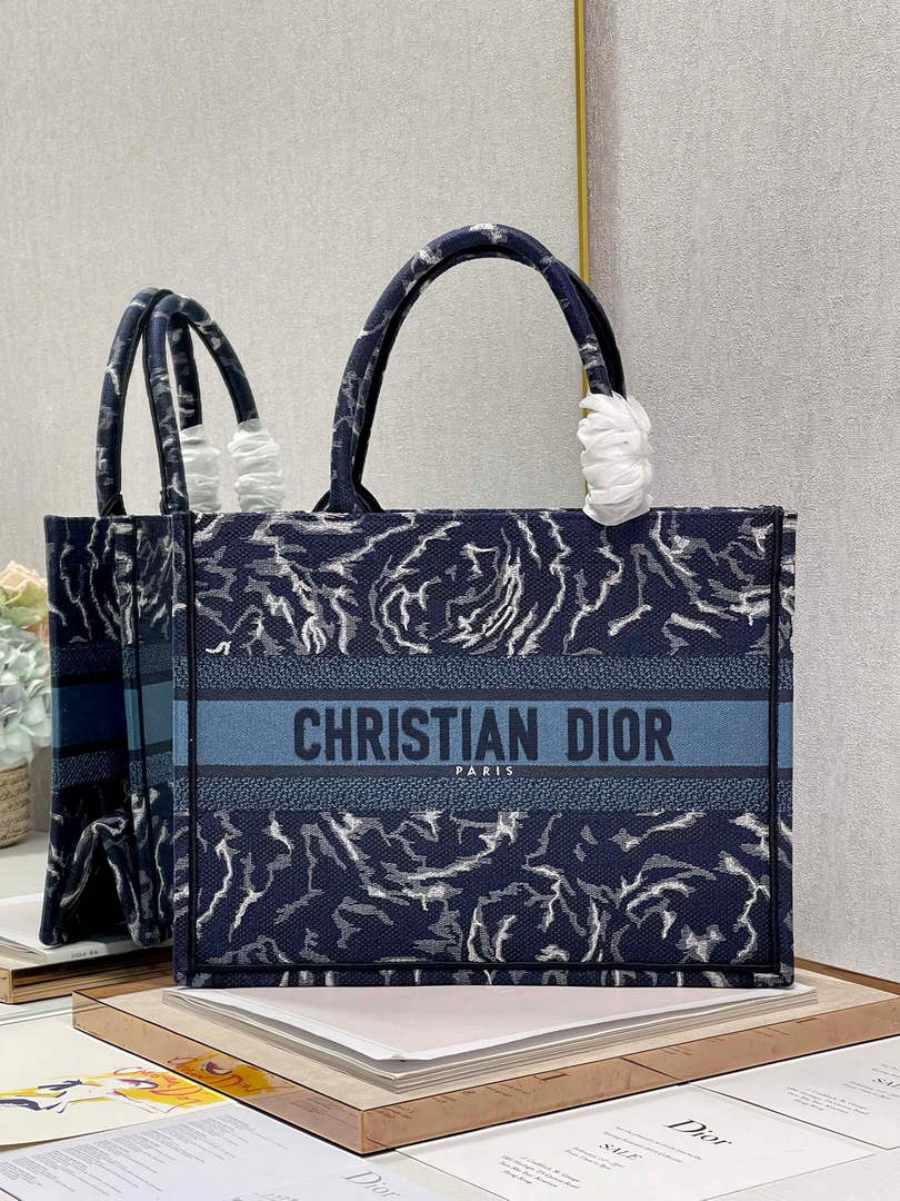 Dior M1296 Medium Book Tote Blue Roses embroidery - Default Title - View 1