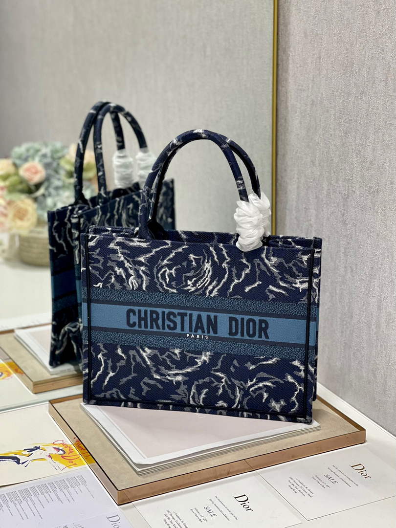 Dior M1296 Medium Book Tote Blue Roses embroidery - Default Title - View 3