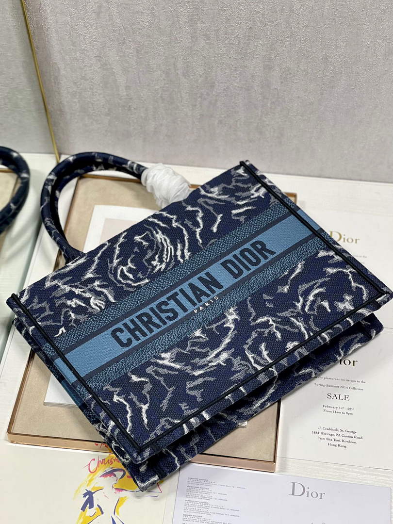 Dior M1296 Medium Book Tote Blue Roses embroidery - Default Title - View 6