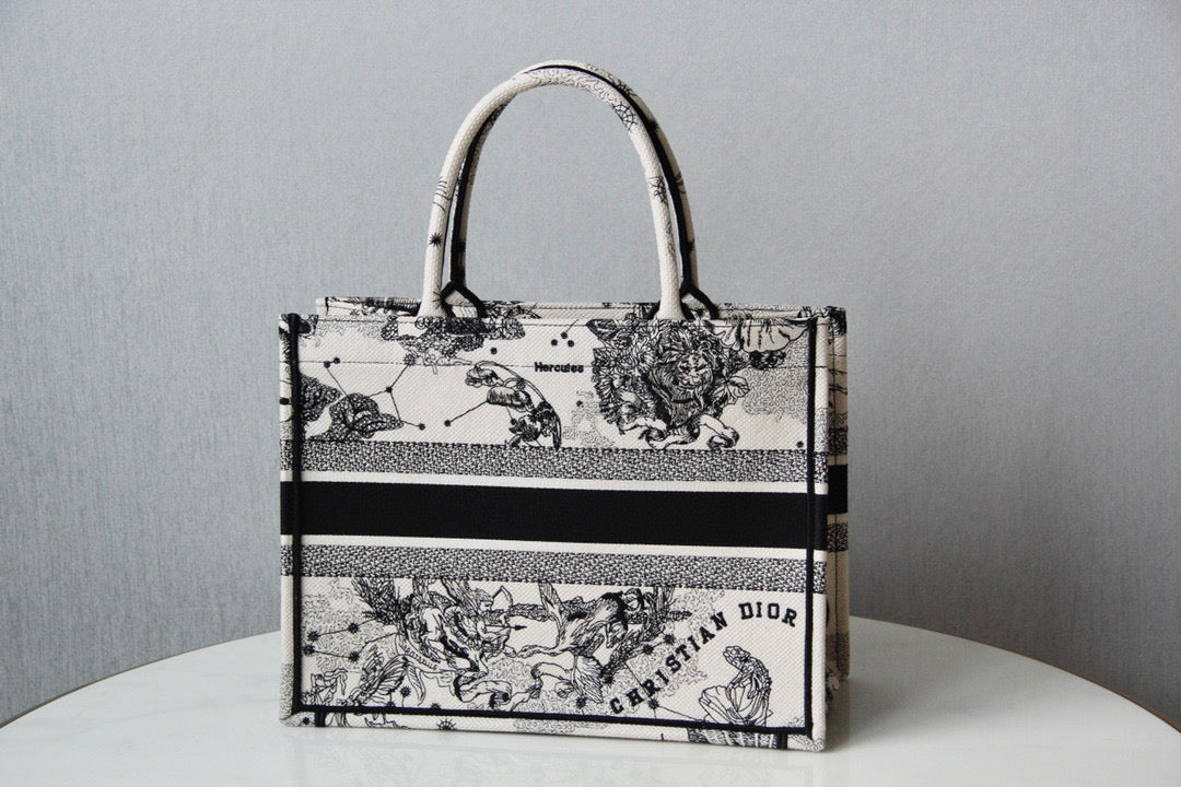 Dior M1296 Medium Book Tote Toile de Jouy Zodiac latte embroidery