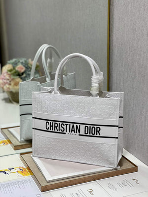 Dior M1296 Medium Book Tote White Perforated and Embossed Oblique Calfskin - Default Title - View 3