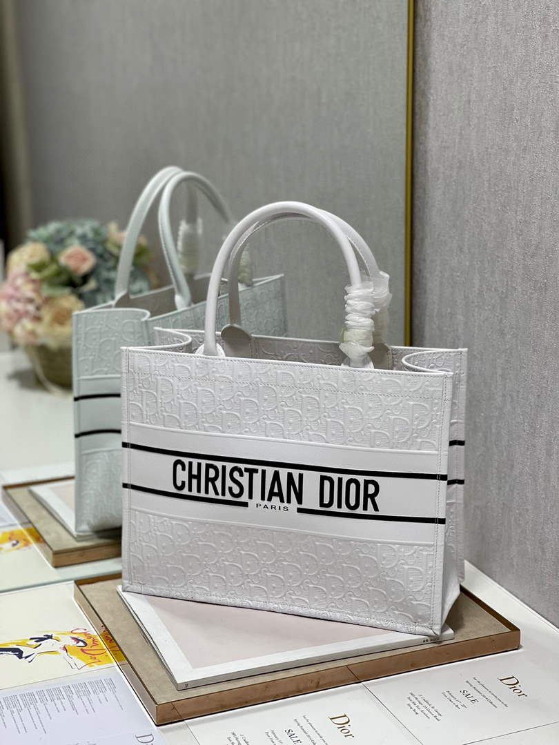Dior M1296 Medium Book Tote White Perforated and Embossed Oblique Calfskin - Default Title - View 3