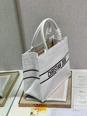 Dior M1296 Medium Book Tote White Perforated and Embossed Oblique Calfskin - Default Title - View 4